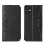 For iPhone 17 Fierre Shann Cowhide Leather Flip Leather Phone Case(Black)