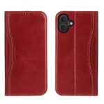 For iPhone 17 Fierre Shann Cowhide Leather Flip Leather Phone Case(Red)