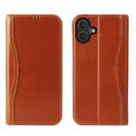 For iPhone 17 Fierre Shann Cowhide Leather Flip Leather Phone Case(Brown)