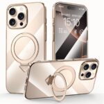 For iPhone 16 Pro SULADA Electroplated Transparent MagSafe Holder Phone Case(Gold)