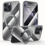 For iPhone 16 Pro SULADA Electroplated Transparent MagSafe Holder Phone Case(Black)