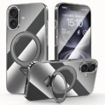 For iPhone 16 Plus SULADA Electroplated Transparent MagSafe Holder Phone Case(Black)