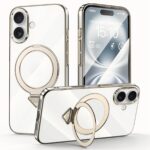 For iPhone 16 SULADA Electroplated Transparent MagSafe Holder Phone Case(Grey)