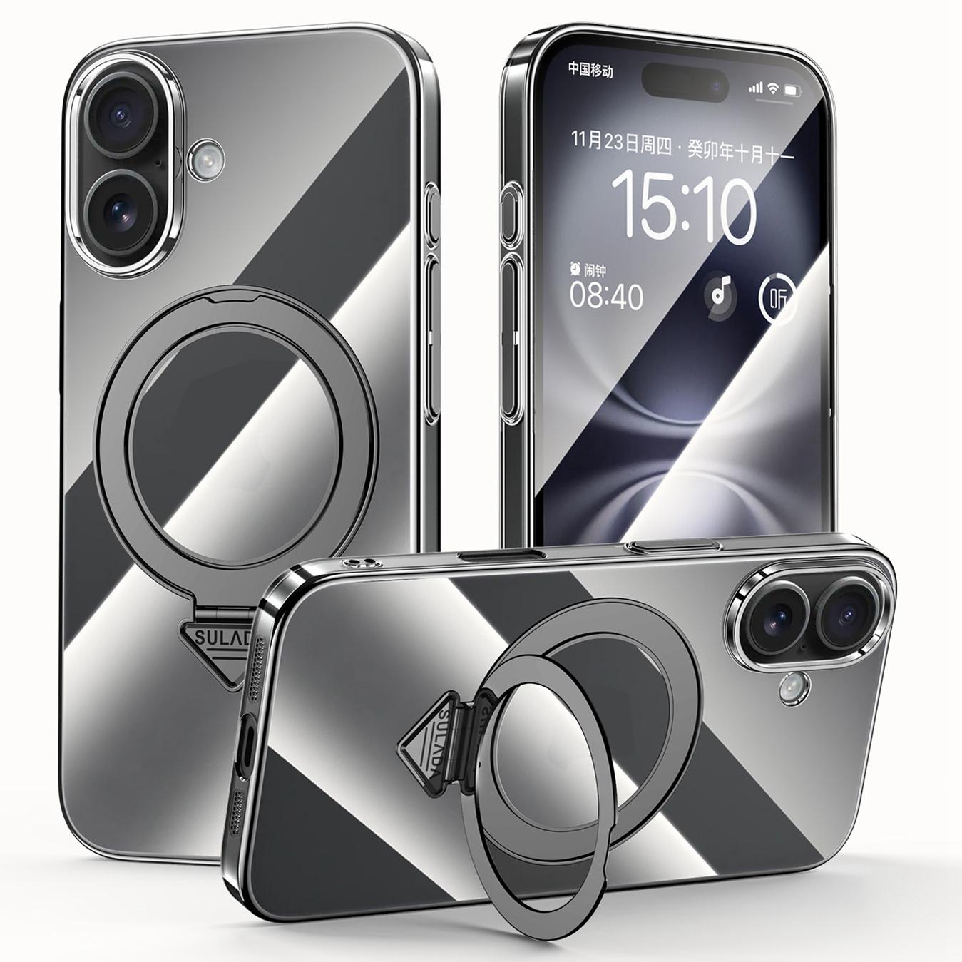 EDA007963304D.jpg For iPhone 16 SULADA Electroplated Transparent MagSafe Holder Phone Case(Black) - Image 1