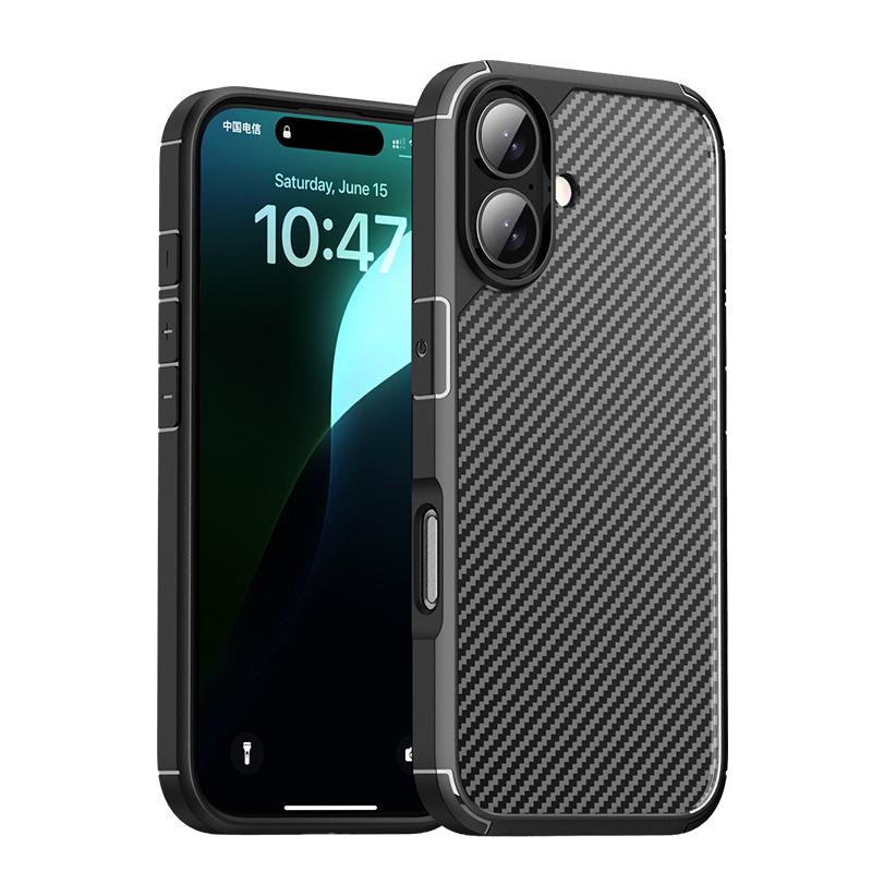 EDA008202704A.jpg For iPhone 16 iPAKY Pioneer Series Carbon Fiber PC+TPU Phone Case(Black) - Image 1