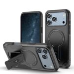 For iPhone 17 Pro Max Armor Magsafe Holder PC Hybrid TPU Phone Case(Black)