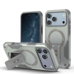 For iPhone 17 Pro Max Armor Magsafe Holder PC Hybrid TPU Phone Case(Grey)