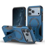 For iPhone 17 Pro Max Armor Magsafe Holder PC Hybrid TPU Phone Case(Dark Blue)