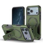 For iPhone 17 Pro Max Armor Magsafe Holder PC Hybrid TPU Phone Case(Army Green)