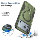 For iPhone 17 Pro Max Armor Magsafe Holder PC Hybrid TPU Phone Case(Army Green) - Image 2