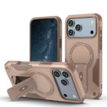 For iPhone 17 Pro Max Armor Magsafe Holder PC Hybrid TPU Phone Case(Desert Gold)