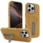 For iPhone 16 Pro VIETAO Suede MagSafe PU Leather Phone Case with Holder(Light Brown)
