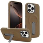 For iPhone 16 Pro VIETAO Suede MagSafe PU Leather Phone Case with Holder(Dark Brown)