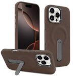 For iPhone 16 Pro VIETAO Suede MagSafe PU Leather Phone Case with Holder(Coffee Brown)