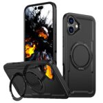 For iPhone 16 Plus kalebol Metal 360 Degree Rotation Holder MagSafe Phone Case(Black)