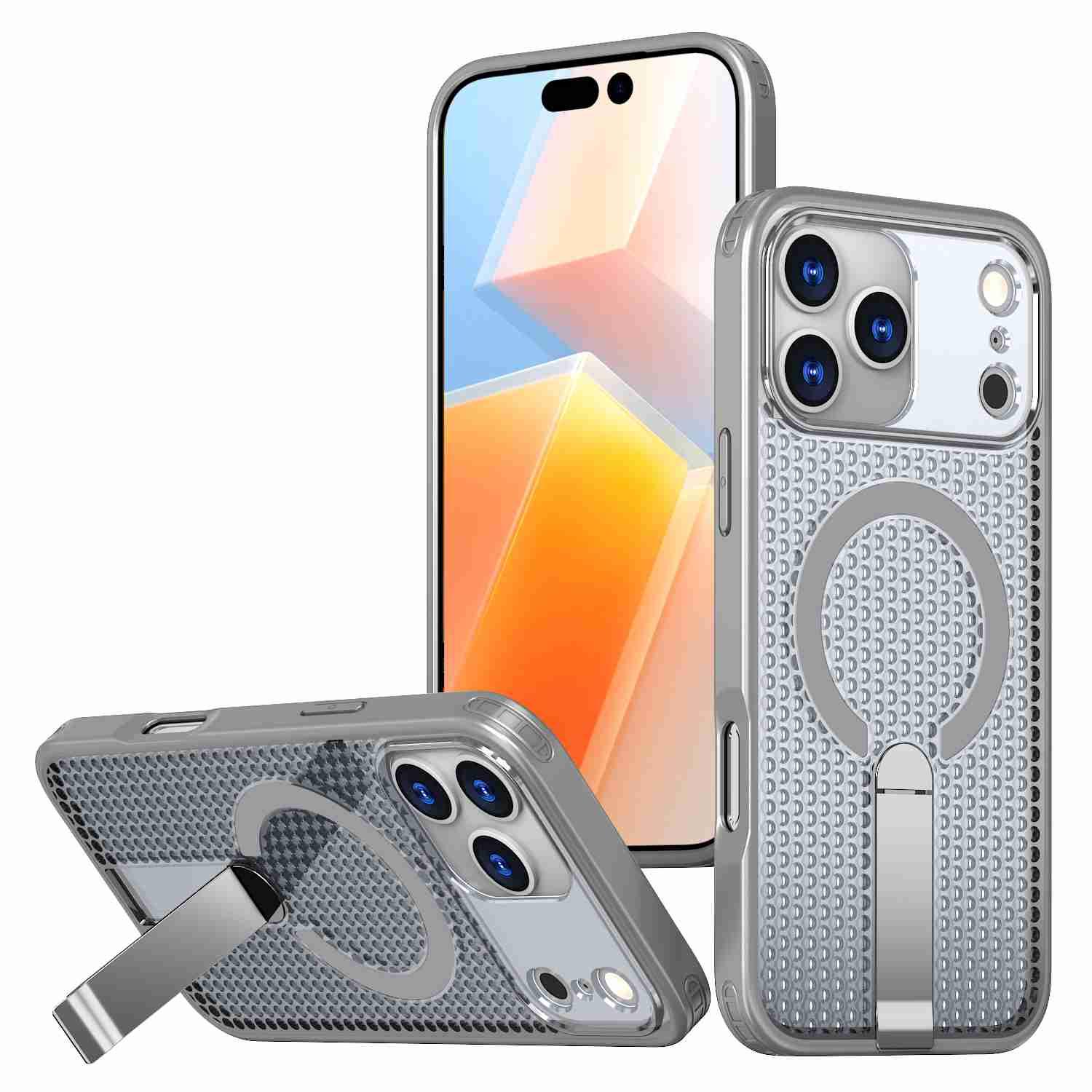 EDA008481502C.jpg For iPhone 17 Pro kalebol Honeycomb Cooling MagSafe Holder Phone Case(Titanium Grey) - Image 1