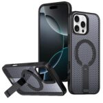 For iPhone 16 Pro kalebol Honeycomb Cooling MagSafe Holder Phone Case(Black)