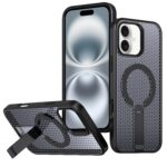 For iPhone 16 Plus kalebol Honeycomb Cooling MagSafe Holder Phone Case(Black)