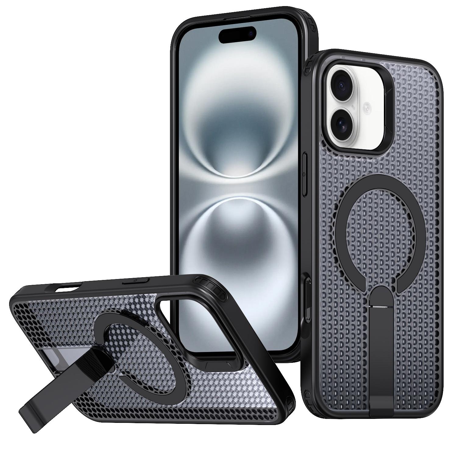 EDA008481507A.jpg For iPhone 16 Plus kalebol Honeycomb Cooling MagSafe Holder Phone Case(Black) - Image 1