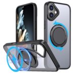 For iPhone 16 Plus Kalebol 360-degree Rotating MagSafe Magnetic Holder Phone Case(Black)