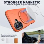 For iPhone 16 Metal Rotation Holder MagSafe TPU Hybrid PC Phone Case(Orange) - Image 2