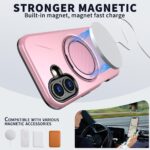 For iPhone 16 Metal Rotation Holder MagSafe TPU Hybrid PC Phone Case(Pink) - Image 2