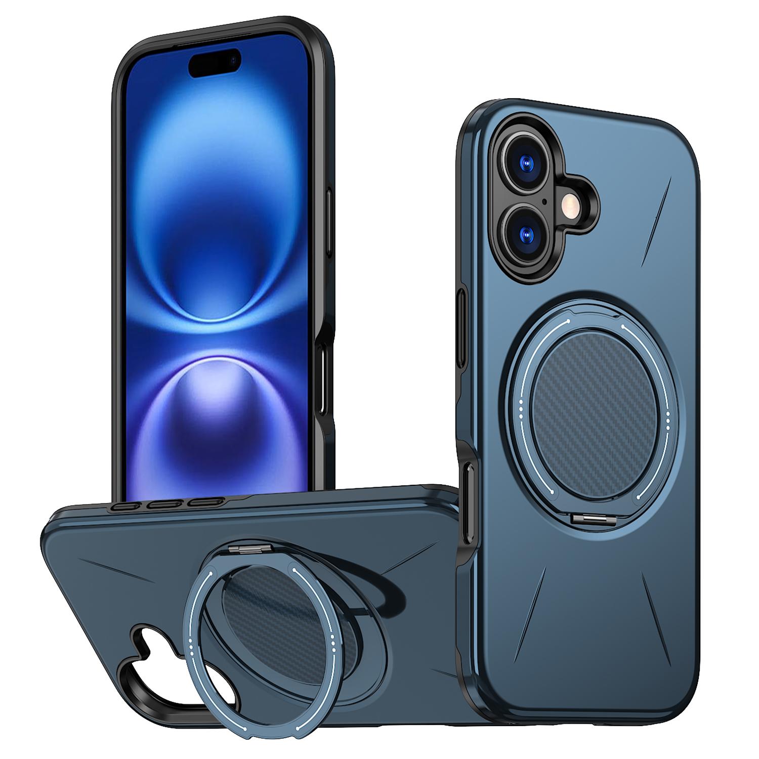 EDA008511508G.jpg For iPhone 16 Metal Rotation Holder MagSafe TPU Hybrid PC Phone Case(Navy Blue) - Image 1