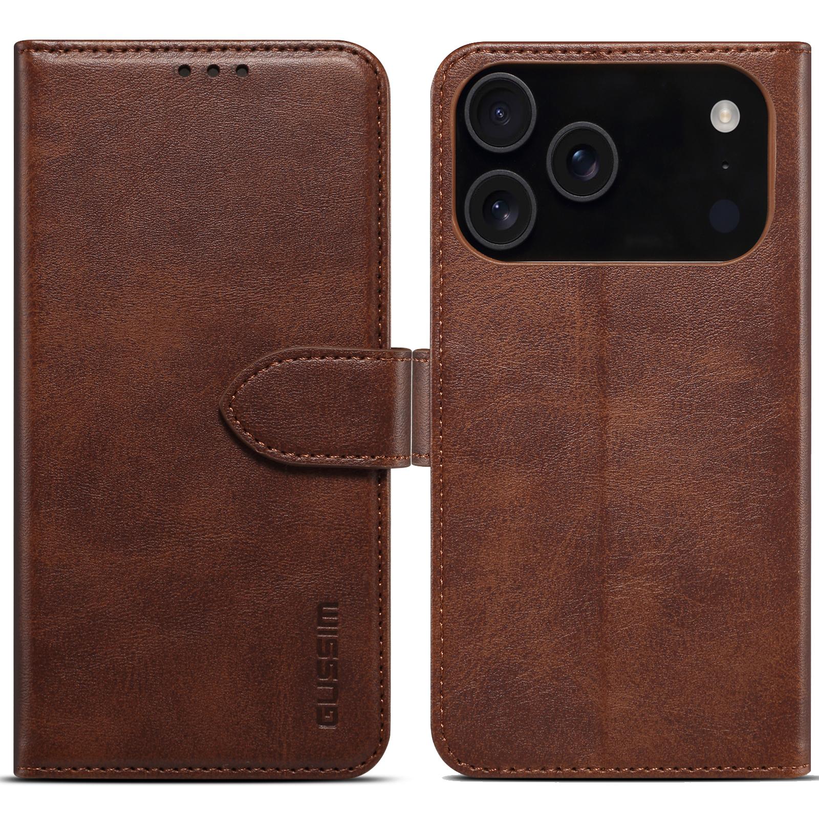 EDA008582802B.jpg For iPhone 17 Pro GUSSIM Magnetic Horizontal Flip Leather Phone Case(Dark Brown) - Image 1