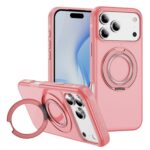 For iPhone 17 Pro Max Skin Feel Translucent PC Gear Holder C MagSafe Phone Case(Bright Pink + Pink)