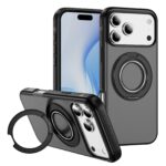 For iPhone 17 Pro Max Skin Feel Translucent PC Gear Holder C MagSafe Phone Case(Bright Grey + Black)