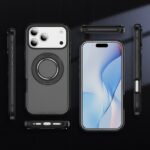 For iPhone 17 Pro Max Skin Feel Translucent PC Gear Holder C MagSafe Phone Case(Bright Grey + Black) - Image 2