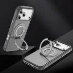 For iPhone 17 Pro Max Skin Feel Translucent PC Gear Holder C MagSafe Phone Case(Bright Grey+Grey) - Image 3