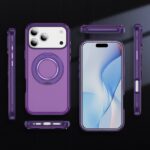 For iPhone 17 Pro Max Skin Feel Translucent PC Gear Holder C MagSafe Phone Case(Bright Purple + Purple) - Image 2