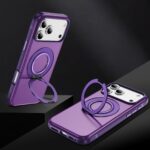 For iPhone 17 Pro Max Skin Feel Translucent PC Gear Holder C MagSafe Phone Case(Bright Purple + Purple) - Image 3