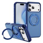 For iPhone 17 Pro Max Skin Feel Translucent PC Gear Holder C MagSafe Phone Case(Transparent Blue + Royal Blue)