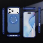 For iPhone 17 Pro Max Skin Feel Translucent PC Gear Holder C MagSafe Phone Case(Transparent Blue + Royal Blue) - Image 2