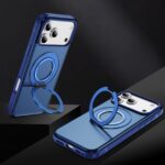 For iPhone 17 Pro Max Skin Feel Translucent PC Gear Holder C MagSafe Phone Case(Transparent Blue + Royal Blue) - Image 3