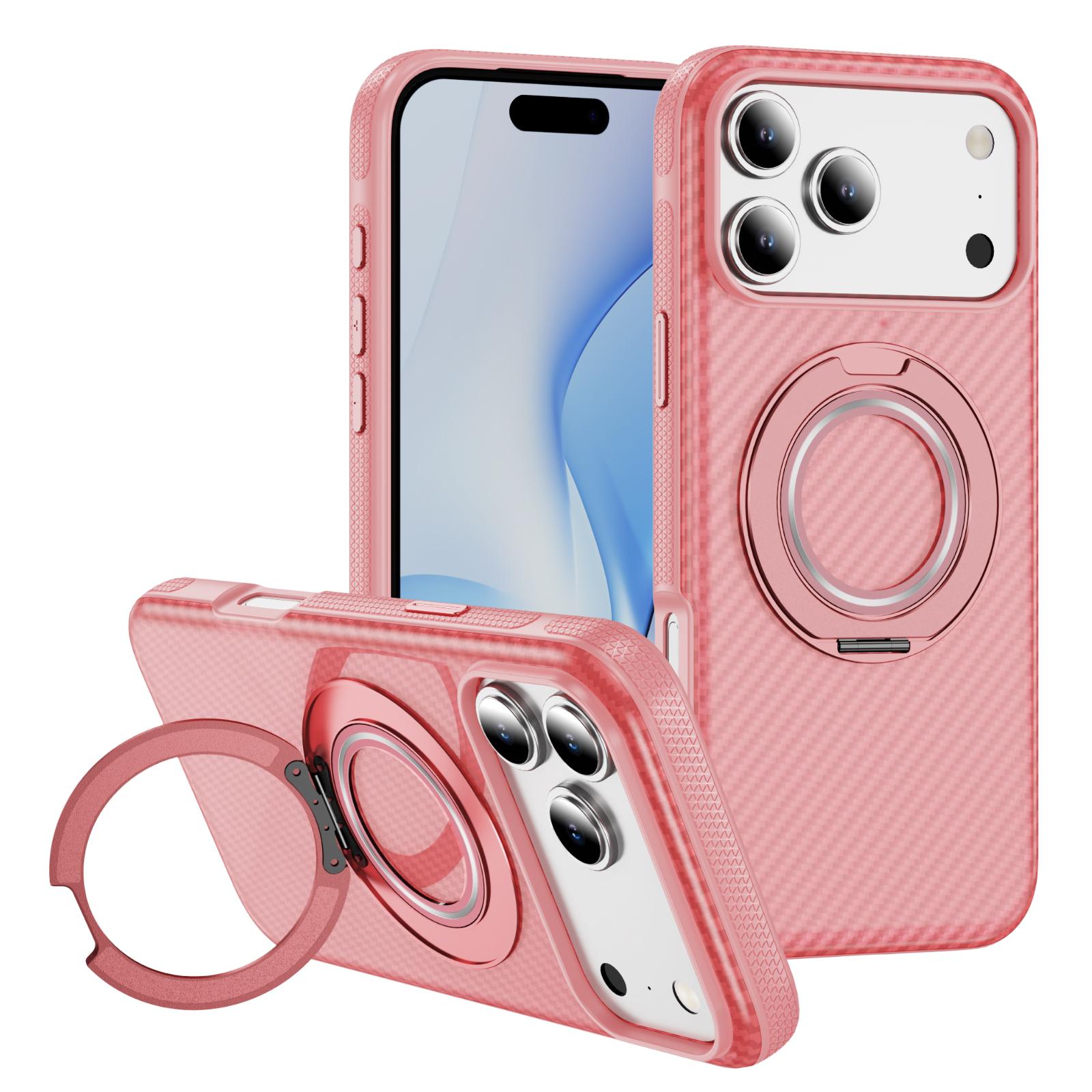 EDA008605801B.jpg For iPhone 17 Pro Max Carbon Fiber Gear Holder C Type MagSafe Phone Case(Bright Pink + Pink) - Image 1