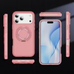 For iPhone 17 Pro Max Carbon Fiber Gear Holder C Type MagSafe Phone Case(Bright Pink + Pink) - Image 2