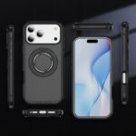 For iPhone 17 Pro Max Carbon Fiber Gear Holder C Type MagSafe Phone Case(Bright Grey + Black) - Image 2