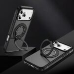 For iPhone 17 Pro Max Carbon Fiber Gear Holder C Type MagSafe Phone Case(Bright Grey + Black) - Image 3