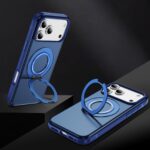 For iPhone 17 Pro Max Carbon Fiber Gear Holder C Type MagSafe Phone Case(Transparent Blue + Royal Blue) - Image 3