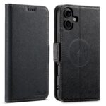 For iPhone 16 Plus Suteni J08 Multifunctional Cross Texture MagSafe Leather Phone Case(Black)