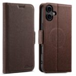 For iPhone 16 Plus Suteni J08 Multifunctional Cross Texture MagSafe Leather Phone Case(Brown)