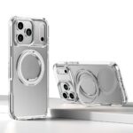 For iPhone 17 Pro Kalebol Rotating Magnetic Holder MagSafe Phone Case(Transparent Silver)