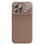 For iPhone 16 Pro Kalebol Large Windows Frosted Liquid Silicone Phone Case(Coffee)