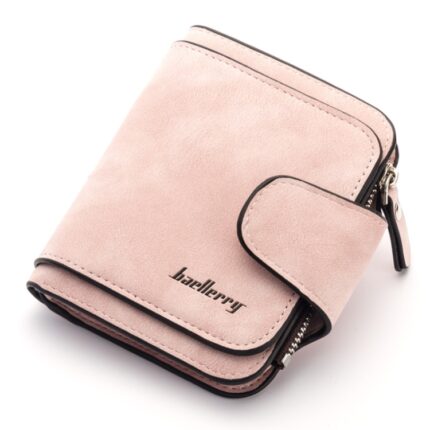 Ladies Wallet Buckle Nubuck Leather Coin Purse - Light Pink