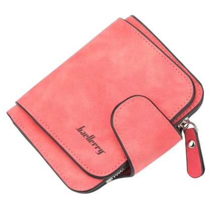 Ladies Wallet Buckle Nubuck Leather Coin Purse - Bright Red