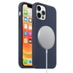 For iPhone 12 / 12 Pro Magnetic Liquid Silicone Full Coverage Shockproof Magsafe Case with Magsafe Charging Magnet(Navy Blue)