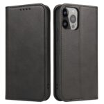 For iPhone 12 Pro Max Calf Texture Magnetic Horizontal Flip Leather Case with Holder & Card Slots & Wallet(Black)